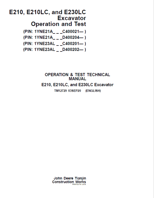 John Deere E210, E210LC, E230LC Excavator Technical Manual (S.N after C400021 & D400202) - Image 2