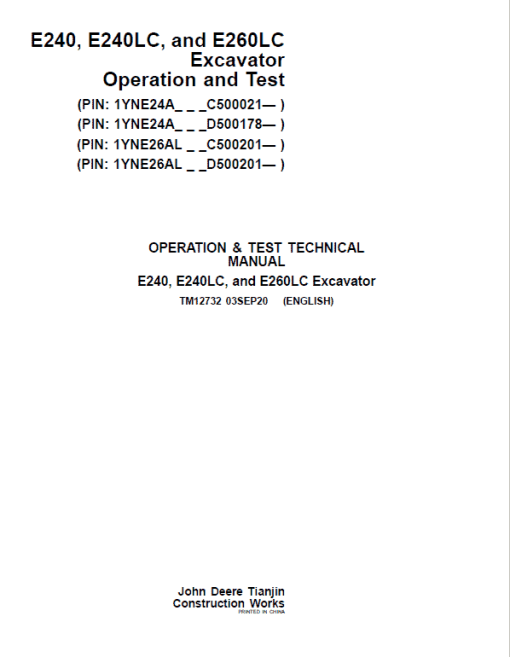 John Deere E240, E240LC, E260LC Excavator Technical Manual (S.N after C500201 & D500201) - Image 2