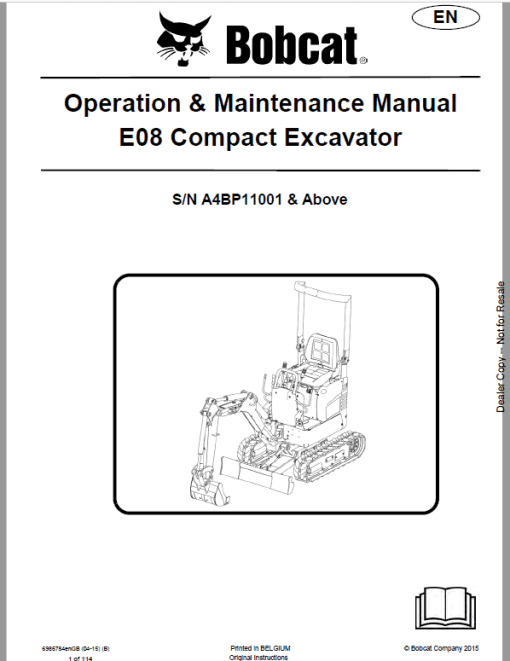 Bobcat E08 Excavator Repair Service Manual - Image 2