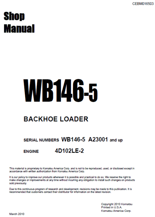 Komatsu WB146-5 Backhoe Loader Service Manual