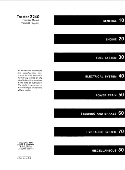 John Deere 2240 Tractor Repair Technical Manual - Image 2