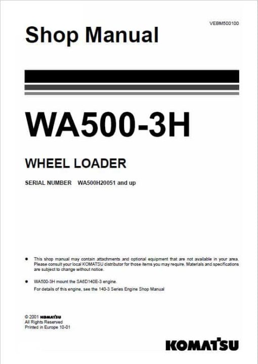 Komatsu WA500-3, WA500-3H Wheel Loader Service Manual - Image 2