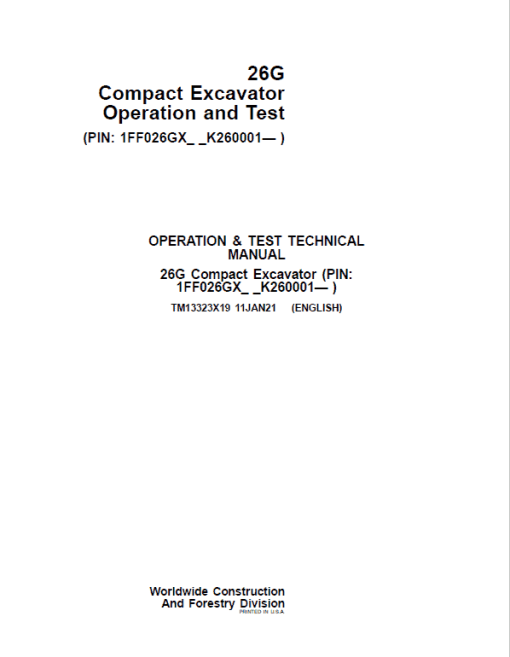 John Deere 26G Excavator Repair Technical Manual (S.N after K260001) - Image 2