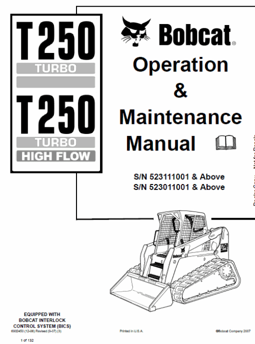 Bobcat T250 Turbo and Turbo High Flow Track Loader Service Manual - Image 3