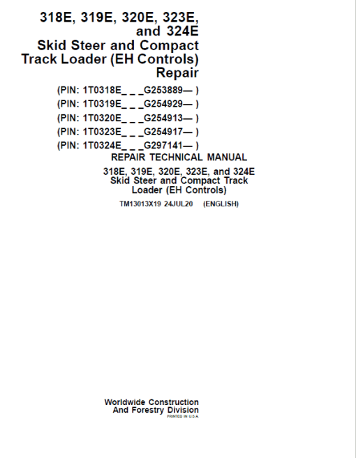 John Deere 318E, 320E, 324E SkidSteer Loader Manual (EH Controls - SN after G253889) - Image 2