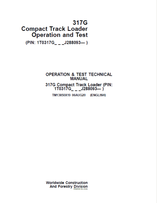 John Deere 317G Compact Track Loader Technical Manual (S.N after J288093 - ) - Image 2