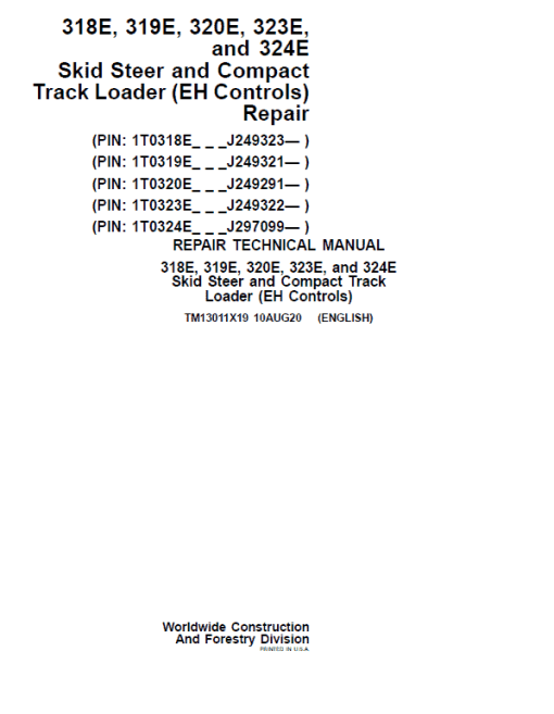 John Deere 318E, 320E, 324E SkidSteer Loader Manual (EH Controls - SN after J249291) - Image 2