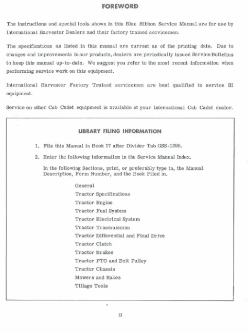 Cub Cadet 72, 104, 105, 124 and 125 Tractor Manual - Image 2