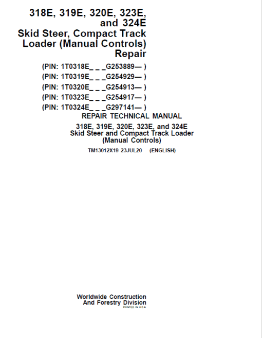 John Deere 318E, 320E, 324E SkidSteer Loader Manual (Manual Controls - SN after G253889) - Image 2