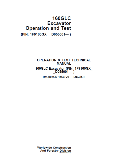 John Deere 160GLC Excavator Repair Technical Manual (PIN: 1F9160GX_ _D055001- ) - Image 2