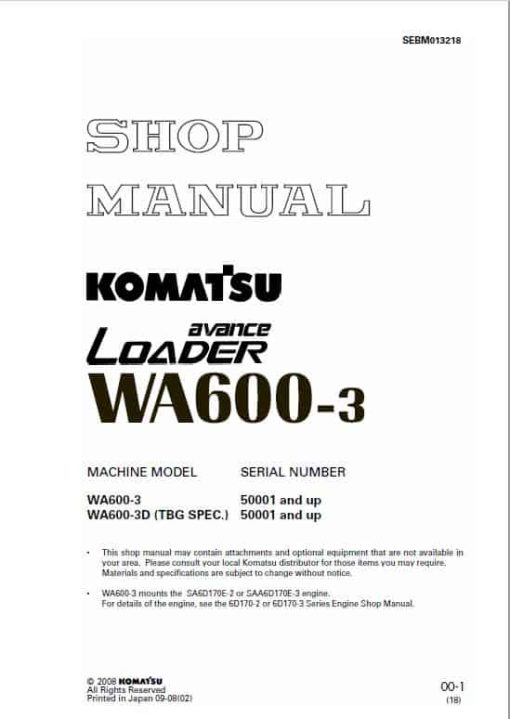 Komatsu WA600-3 Wheel Loader Service Manual - Image 2