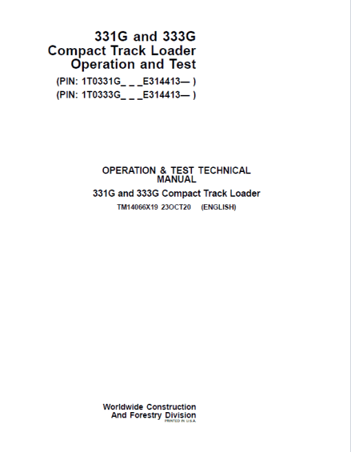 John Deere 331G, 333G Compact Track Loader Technical Manual (S.N E314413 - ) - Image 2