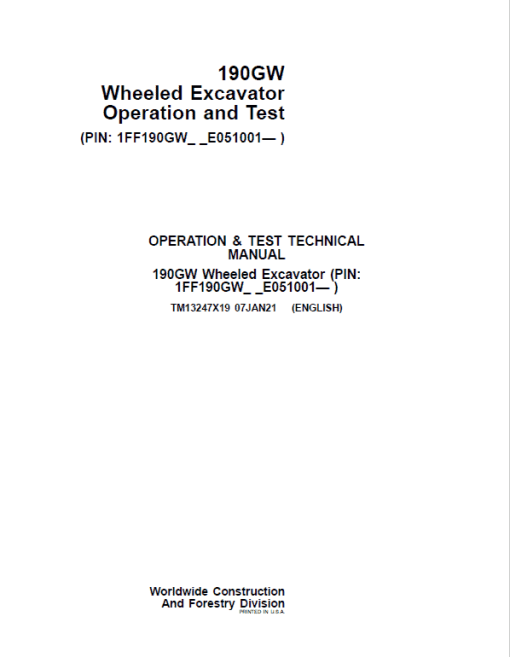 John Deere 190GW Wheeled Excavator Repair Technical Manual (S.N after E051001 - ) - Image 2