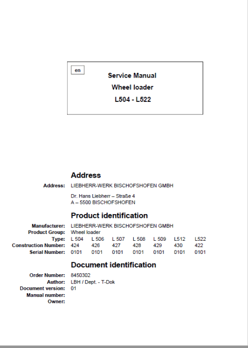 Liebherr L504, L506, L507, L508, L509, L512, L522 Wheel Loader Service Manual - Image 5