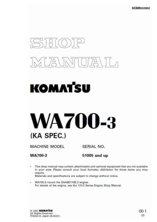 Komatsu WA700-3 Wheel Loader Service Manual - Image 2