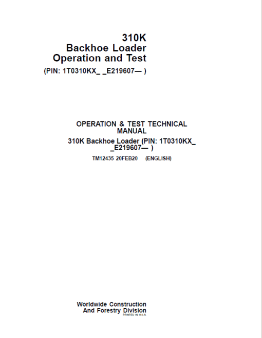 John Deere 310K Backhoe Loader Repair Technical Manual (S.N after E219607 - ) - Image 2