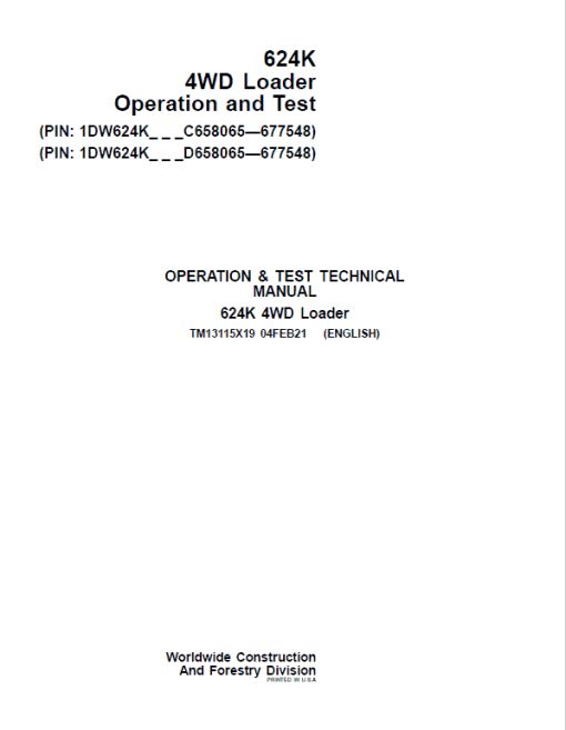 John Deere 624K 4WD Loader Technical Manual (S.N C658065 & D658065 - 677548 ) - Image 2