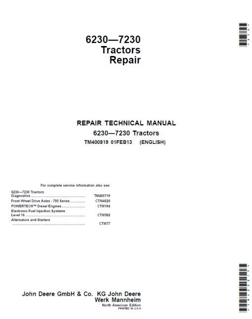 John Deere Tractors 6230, 6330, 6430, 6530, 6630, 7130, 7230 (NA) Service Repair Manual