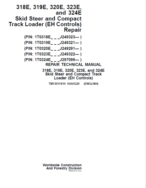 John Deere 319E, 323E SkidSteer Loader Technical Manual (EH Controls - SN after J249321) - Image 2