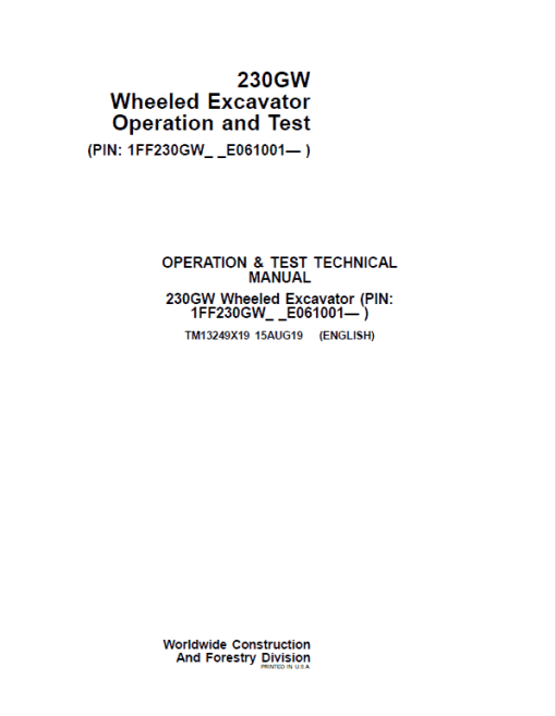 John Deere 230GW Wheeled Excavator Repair Technical Manual (S.N after E061001 - ) - Image 2