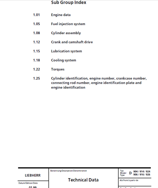 Liebherr Diesel Engine D904 - D906, D914 - D916, D924 - D926 Manual TM-1849 & TM-2223 - Image 3