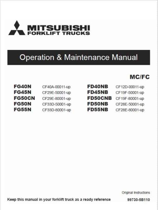 Mitsubishi FD40NB, FD45NB, FB50CNB, FD50NB, FD55NB Forklift Service Manual - Image 2