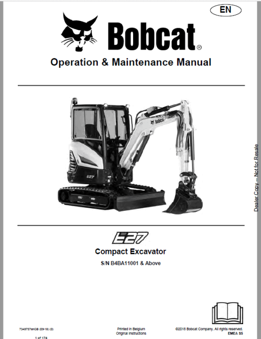 Bobcat E27 Excavator Repair Service Manual - Image 2