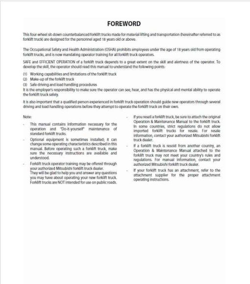 Mitsubishi FD70M Forklift Lift Truck Service Manual - Image 2