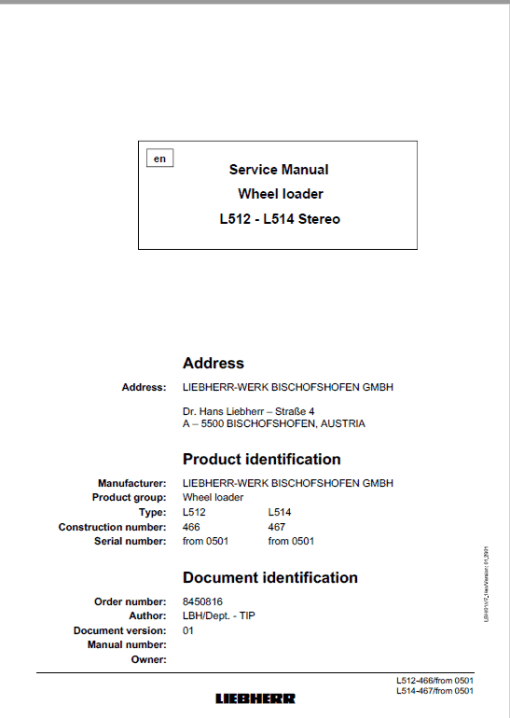 Liebherr L512, L514 Stereo Wheel Loader Service Manual - Image 4