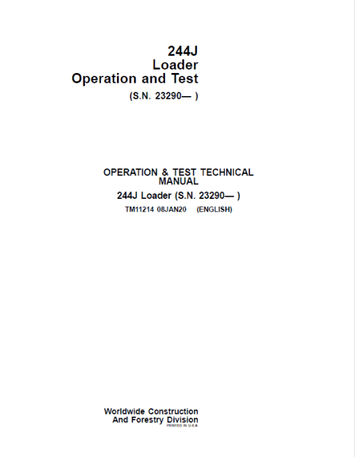 John Deere 244J Loader Technical Manual (S.N after 23290 - ) - Image 2