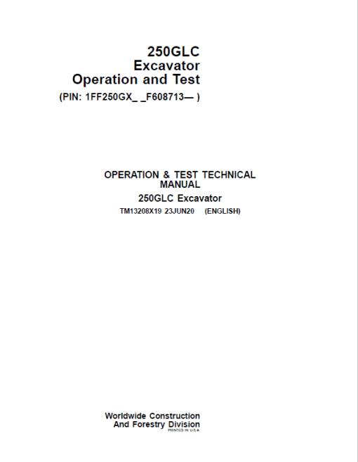 John Deere 250GLC Excavator Repair Technical Manual (S.N after F608713 - ) - Image 2