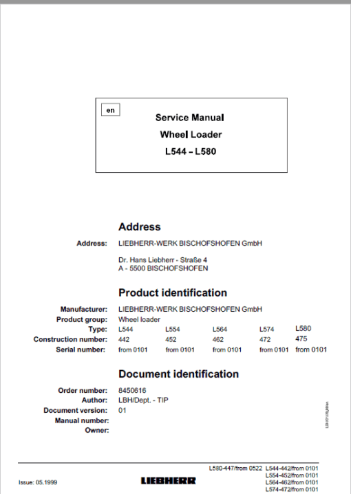 Liebherr L544, L554, L564, L574, L580 Wheel Loader Service Manual - Image 5