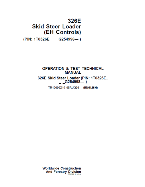 John Deere 326E SkidSteer Loader Technical Manual (EH Controls - SN after G254998) - Image 2