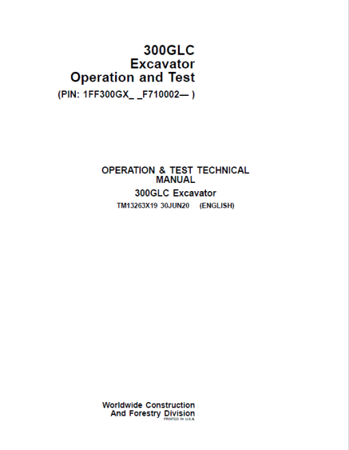 John Deere 300GLC Excavator Repair Technical Manual (S.N after F710002 - ) - Image 2