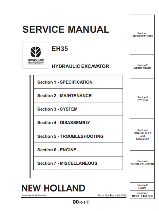 New Holland EH35 Compact Excavator Service Manual - Image 2