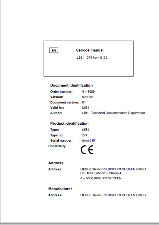 Liebherr L551 Wheel Loader Service Manual - Image 2