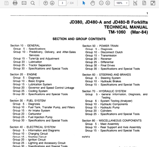 John Deere 380, 480A, 480B Forklift Technical Manual (TM1060) - Image 3