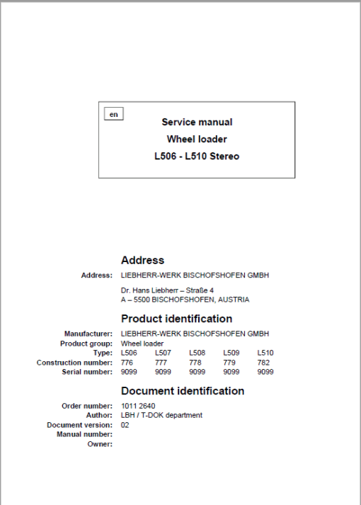 Liebherr L506, L507, L508, L509, L510 Wheel Loader Service Manual - Image 5