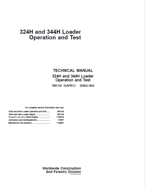 John Deere 324H, 344H Loader Repair Technical Manual - Image 2