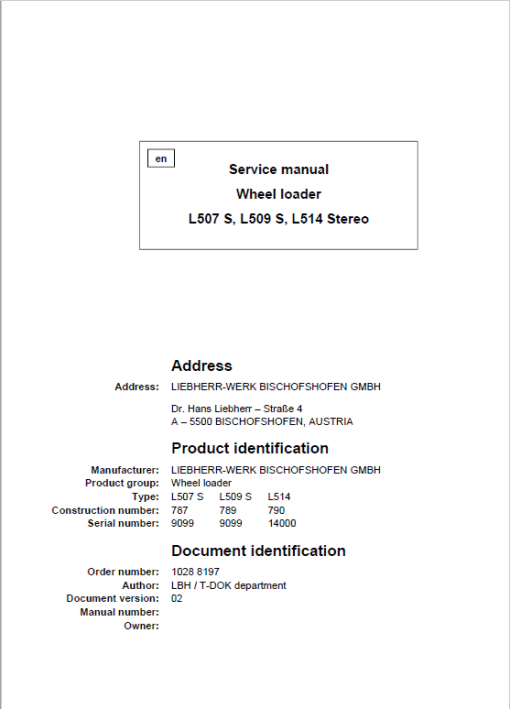 Liebherr L507S, L509S, L514 Wheel Loader Service Manual - Image 4