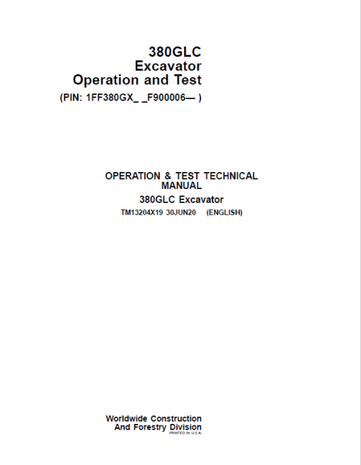 John Deere 380GLC Excavator Repair Technical Manual (S.N after F900006 - ) - Image 2