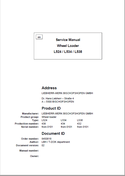 Liebherr L524, L534, L538 Wheel Loader Service Manual - Image 4