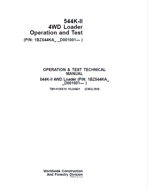 John Deere 544K-II 4WD Loader Repair Technical Manual (S.N after D001001 - ) - Image 2