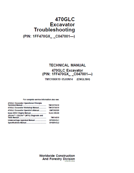 John Deere 470GLC Excavator Repair Technical Manual (S.N after C047001 - ) - Image 2