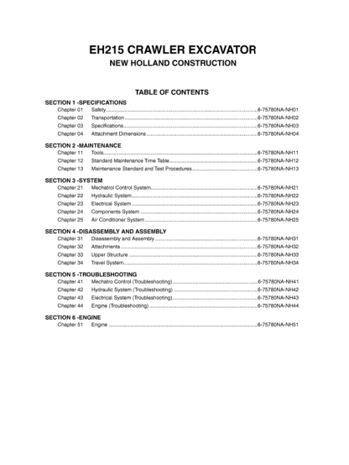 New Holland EH215 Crawler Excavator Service Manual - Image 2