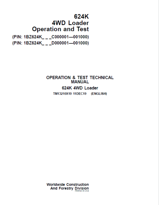 John Deere 624K 4WD Loader Technical Manual (SN. C000001 & D000001 - 001000) - Image 2