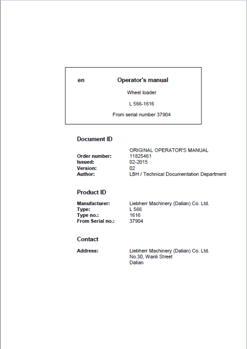 Liebherr L566 Type 1616 Wheel Loader Service Manual - Image 2