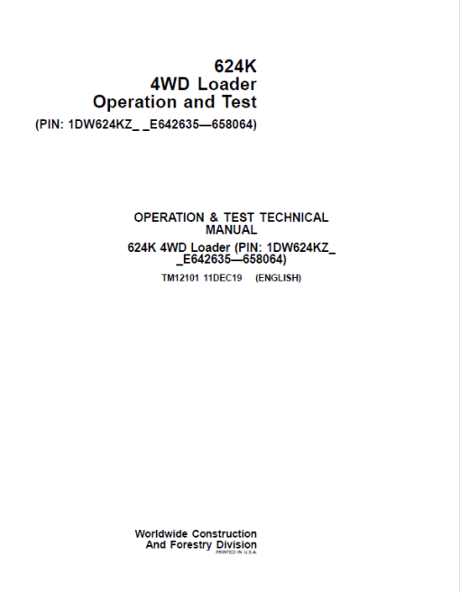 John Deere 624K 4WD Loader Technical Manual (SN. E642635 - E658064) - Image 2