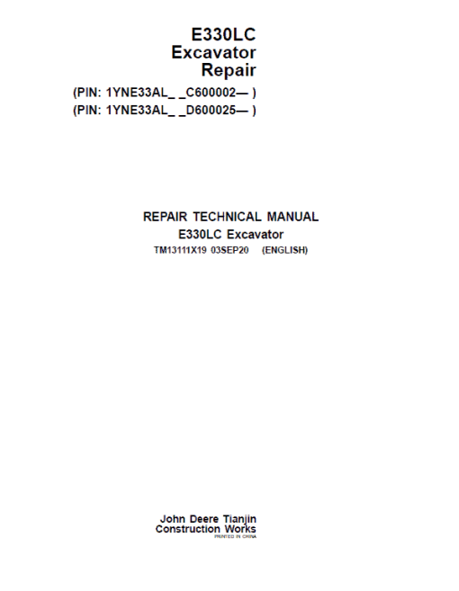 John Deere E330LC Excavator Repair Technical Manual (S.N after C600002 & D600025- ) - Image 2