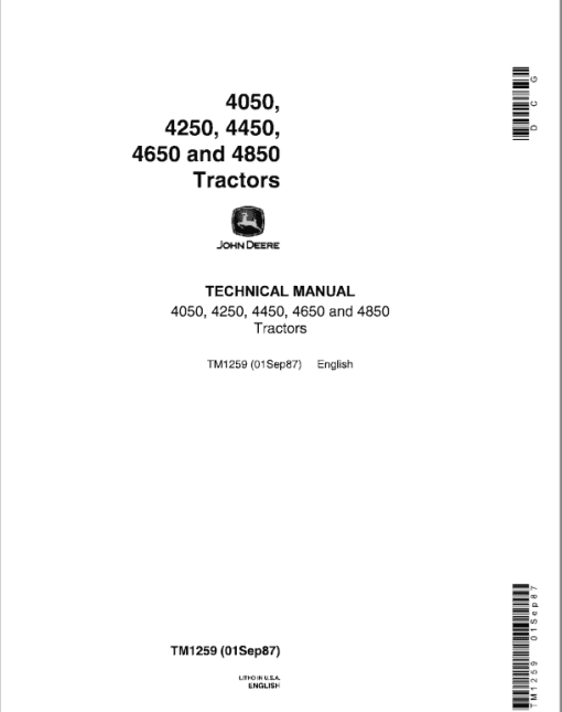 John Deere 4050, 4250, 4450 Tractors Repair Technical Manual - Image 2